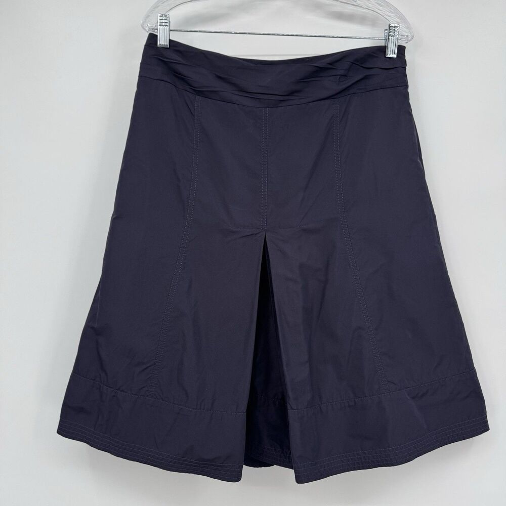 Lida Baday Navy A Line Midi Skirt Women 8 Pleated Slit Elegant Minimalist Career